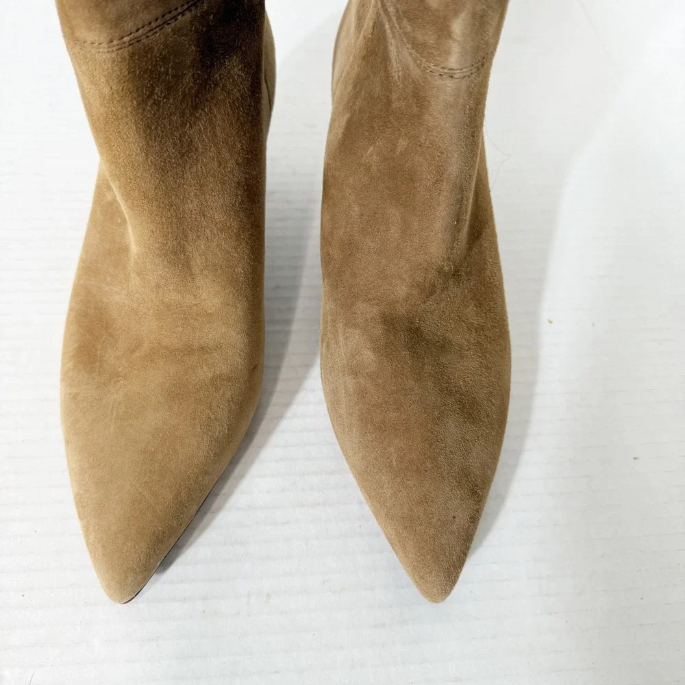 Veronica Beard Lisa Hazelwood Tan Calfskin Suede Knee High Tall Boots Size 7.5